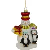 5.25" Snowman and Penguins Hanging Glass Christmas Ornament