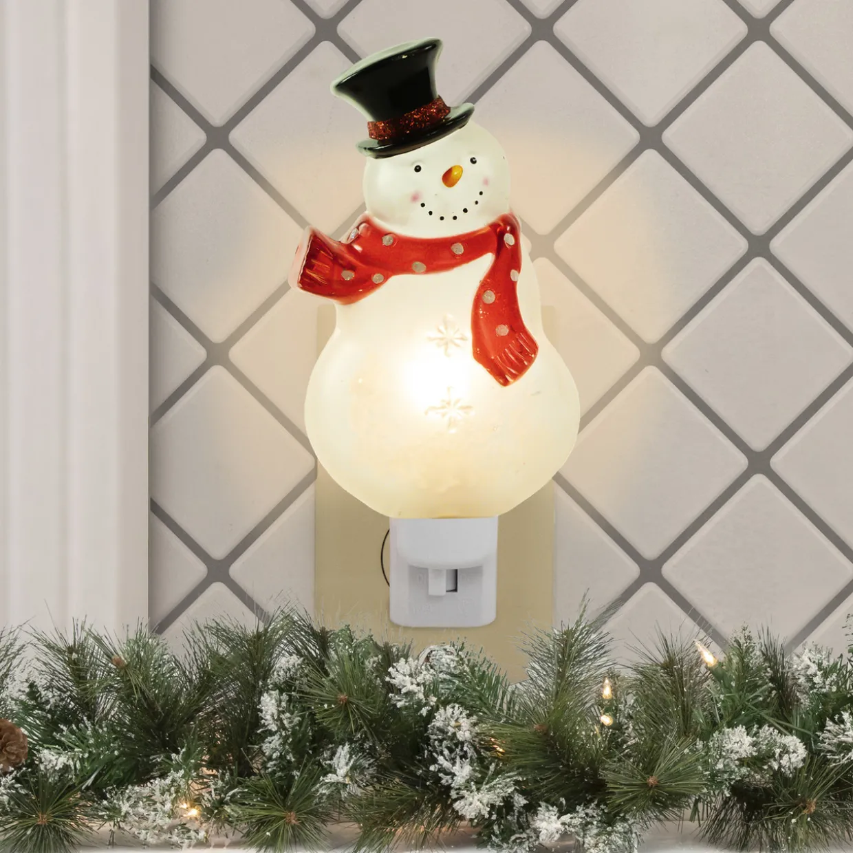 6.75" Snowman Wearing Red Scarf Christmas Night Light