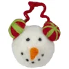 4" Snowmans Face Wearing Red and Green Striped Earmuffs Christmas Ornament