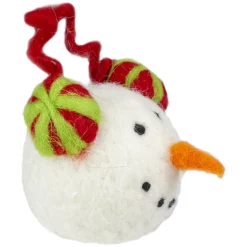 4" Snowmans Face Wearing Red and Green Striped Earmuffs Christmas Ornament