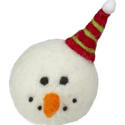 6" Snowmans Face With a Red and Green Striped Hat Christmas Ornament