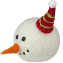 6" Snowmans Face With a Red and Green Striped Hat Christmas Ornament