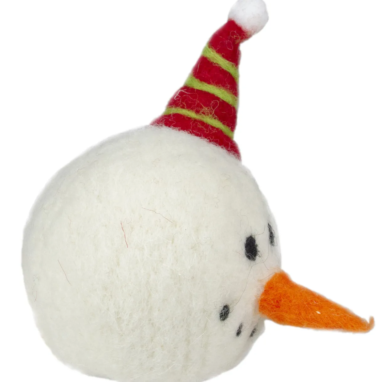 6" Snowmans Face With a Red and Green Striped Hat Christmas Ornament