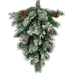 22" Snowy Flocked Angel Pine with Pine Cones Christmas Teardrop Swag - Unlit
