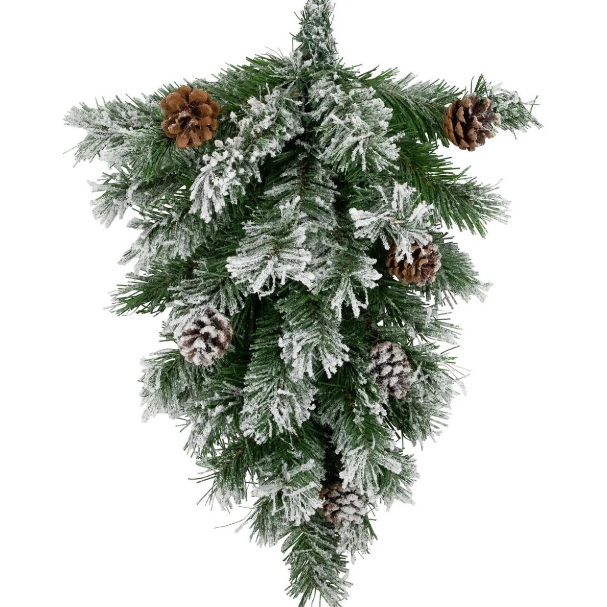 22" Snowy Flocked Angel Pine with Pine Cones Christmas Teardrop Swag - Unlit