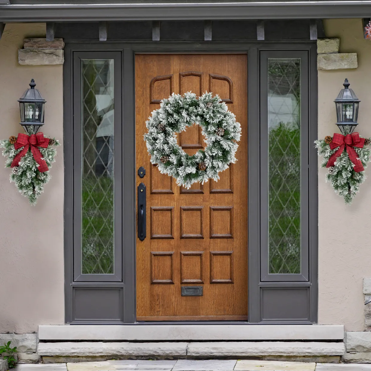 22" Snowy Flocked Angel Pine with Pine Cones Christmas Teardrop Swag - Unlit
