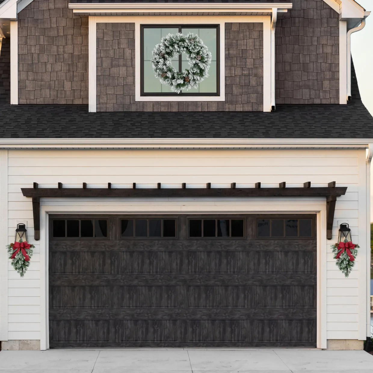 22" Snowy Flocked Angel Pine with Pine Cones Christmas Teardrop Swag - Unlit