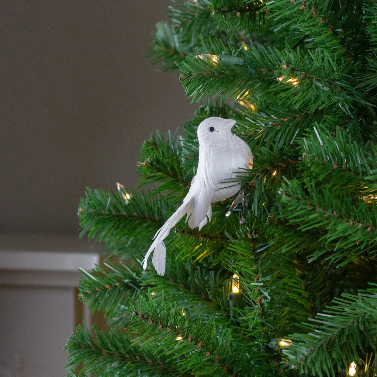 5" Sparkly White Bird Clip-On Christmas Ornament