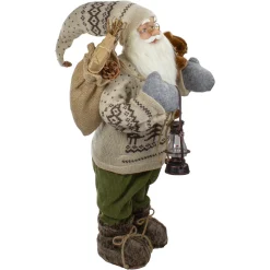 2' Standing Santa Christmas Figure with a Plush Bear and Lantern