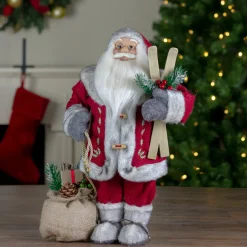 18" Standing Santa Christmas Figure with Skis and Fur Boots