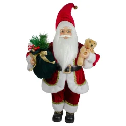 18" Standing Santa Christmas Figure with a Plush Bear