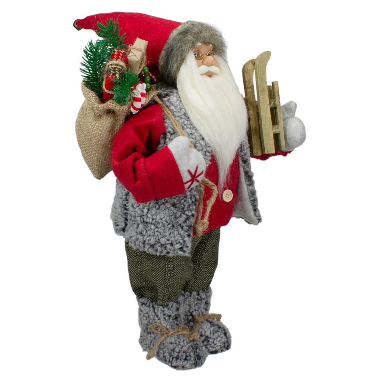 18" Standing Santa Christmas Figure Carrying Presents and a Sled