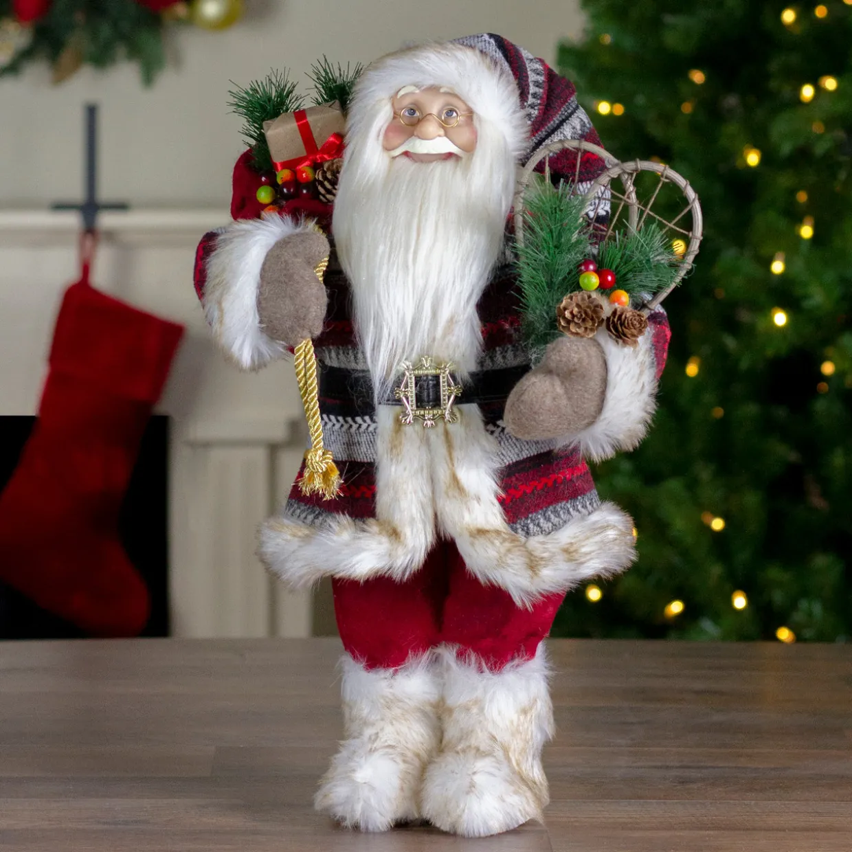 18" Standing Santa Christmas Figure with Snow Shoes and Fur Boots