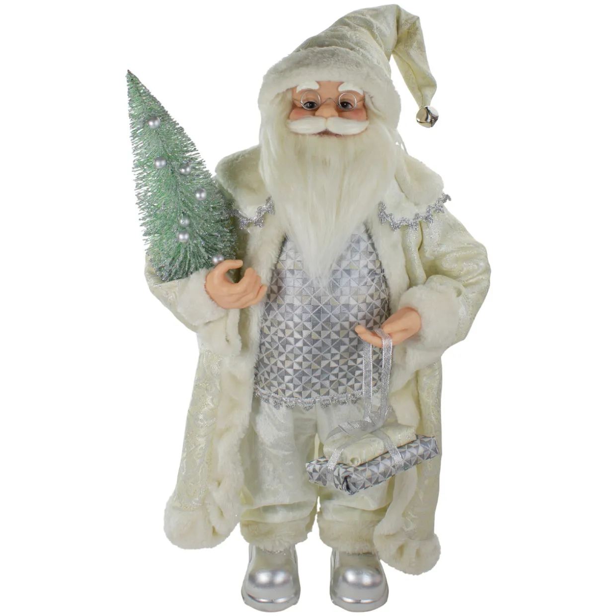 2' Standing Santa Christmas Figure Carrying a Green Pine Tree