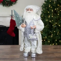 2' Standing Santa Christmas Figure Carrying a Green Pine Tree