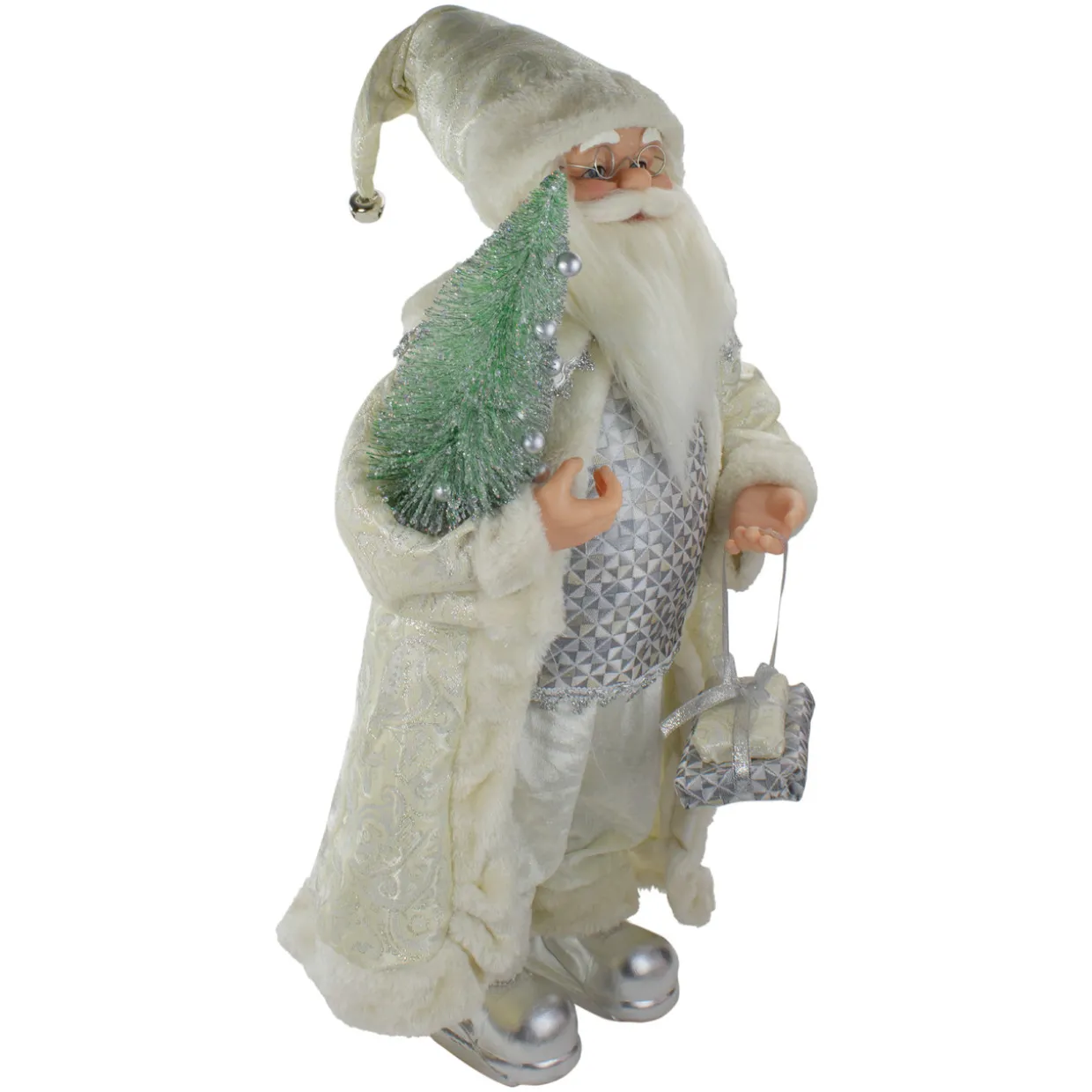 2' Standing Santa Christmas Figure Carrying a Green Pine Tree