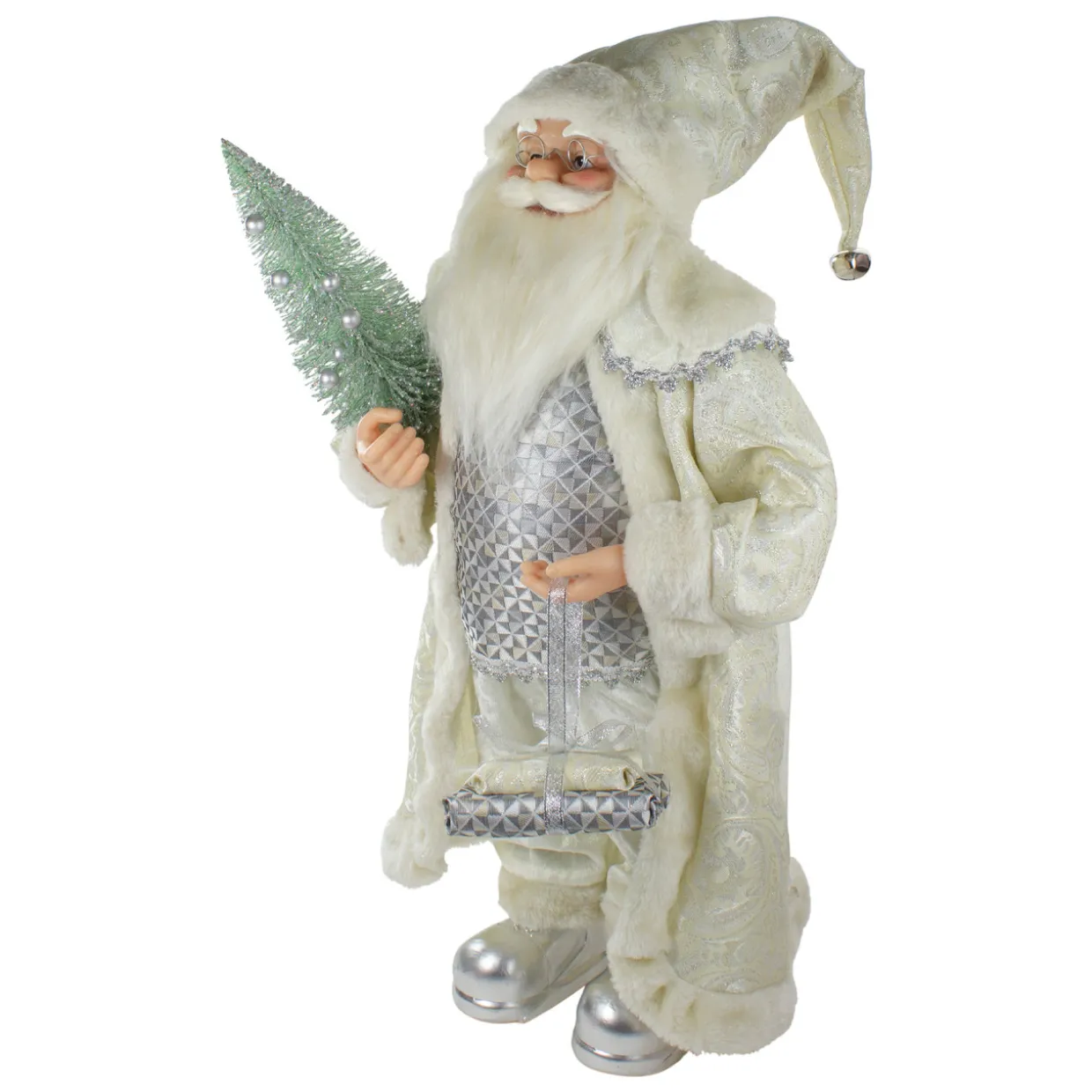 2' Standing Santa Christmas Figure Carrying a Green Pine Tree