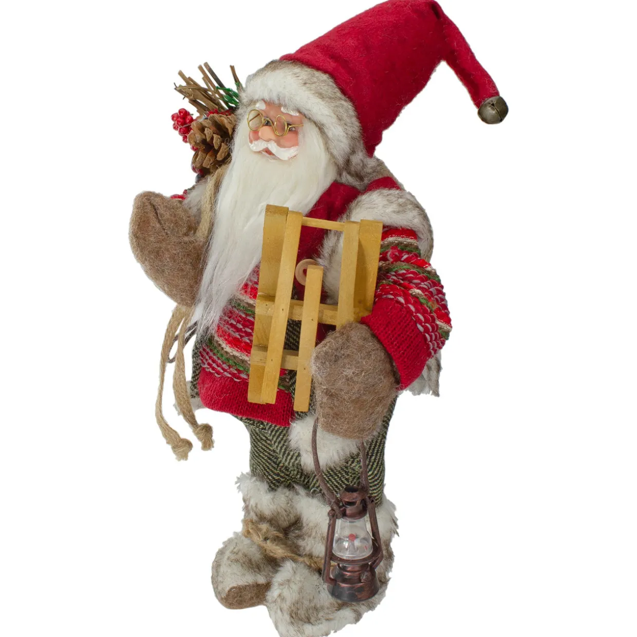 12" Standing Santa With a Sled and Lantern Christmas Figure
