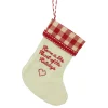 6.5" Tan and Red Embroidered Heart Stocking with Gingham Cuff Christmas Ornament