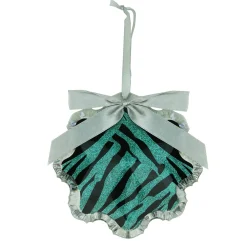 4.5" Teal Green and Black Glittered Zebra Print Snowflake Prism Christmas Ornament