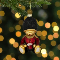 4" Teddy Bear Soldier Glass Christmas Hanging Ornament