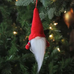 6” Tiny Gray and Red Striped Faux Fur Christmas Santa Gnome Ornament