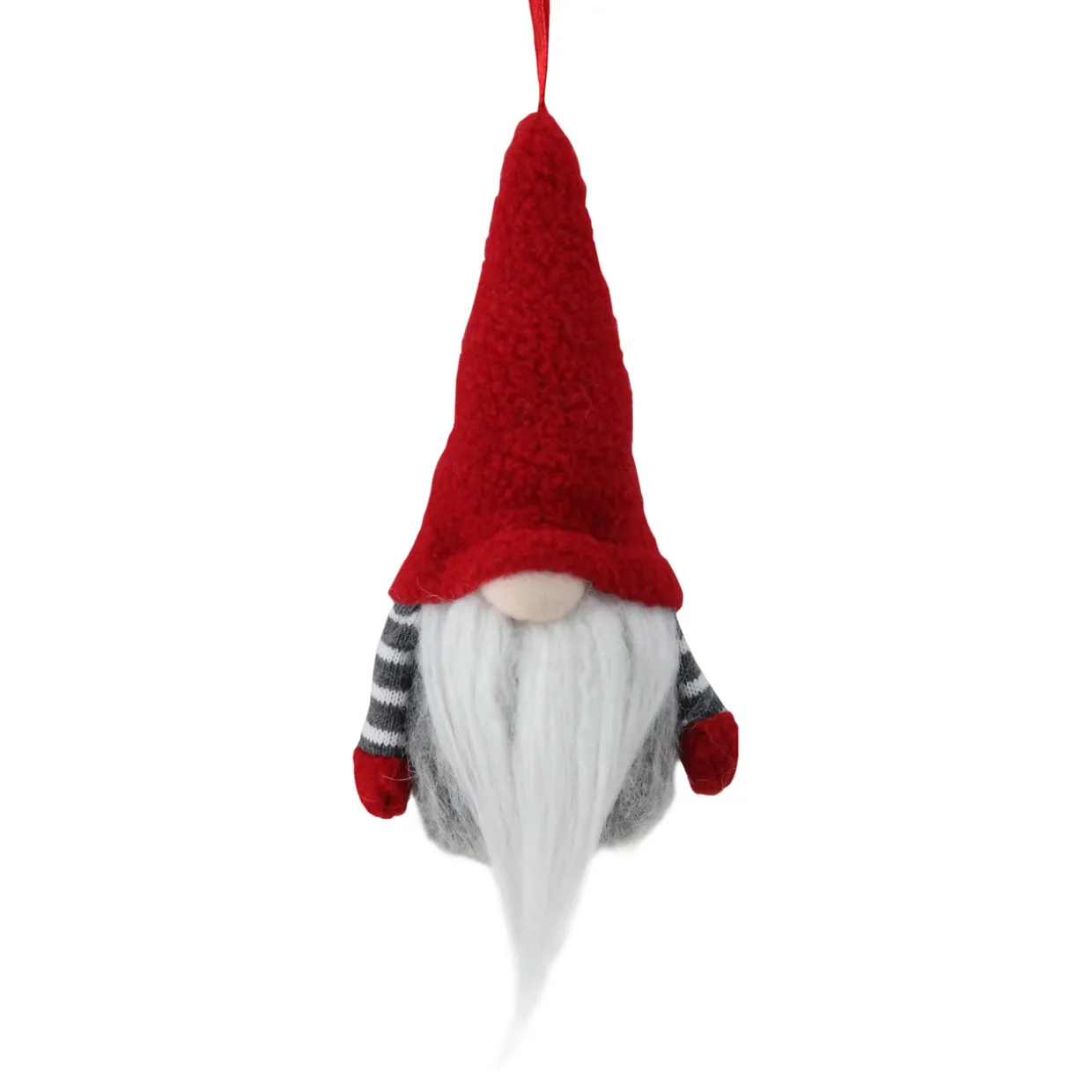 6" Tiny Gray Faux Fur Christmas Santa Gnome with Red Hat Ornament