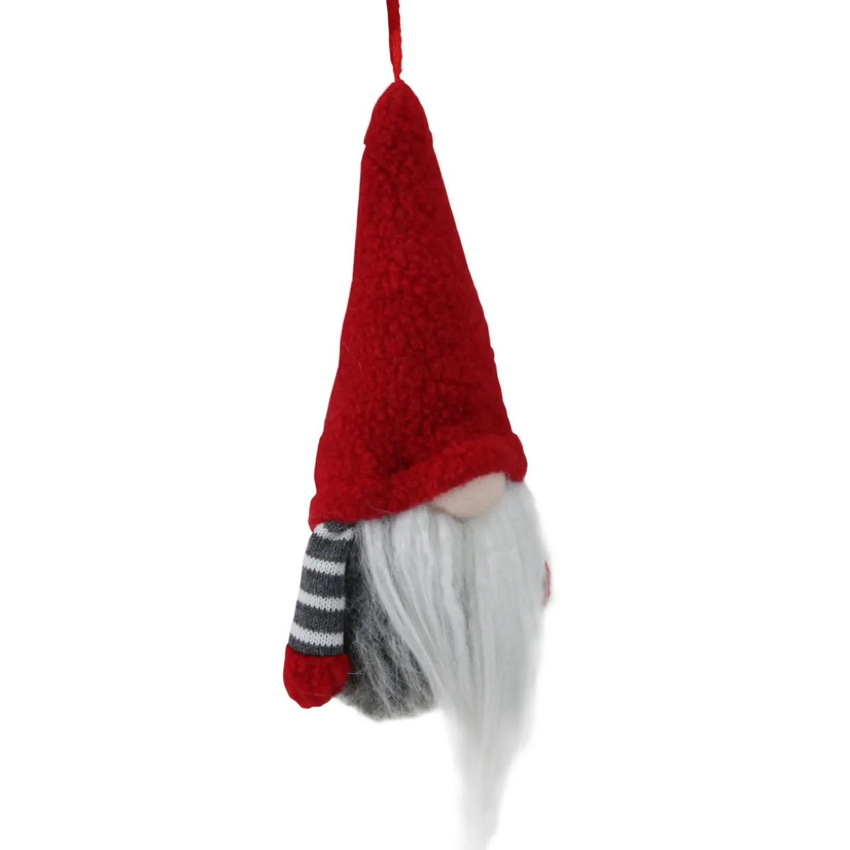 6" Tiny Gray Faux Fur Christmas Santa Gnome with Red Hat Ornament
