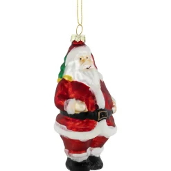 5" Traditional Red and White Santa Hanging Glass Christmas Ornament