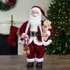2' Traditional Santa Christmas Figure with a Plush Brown Bear