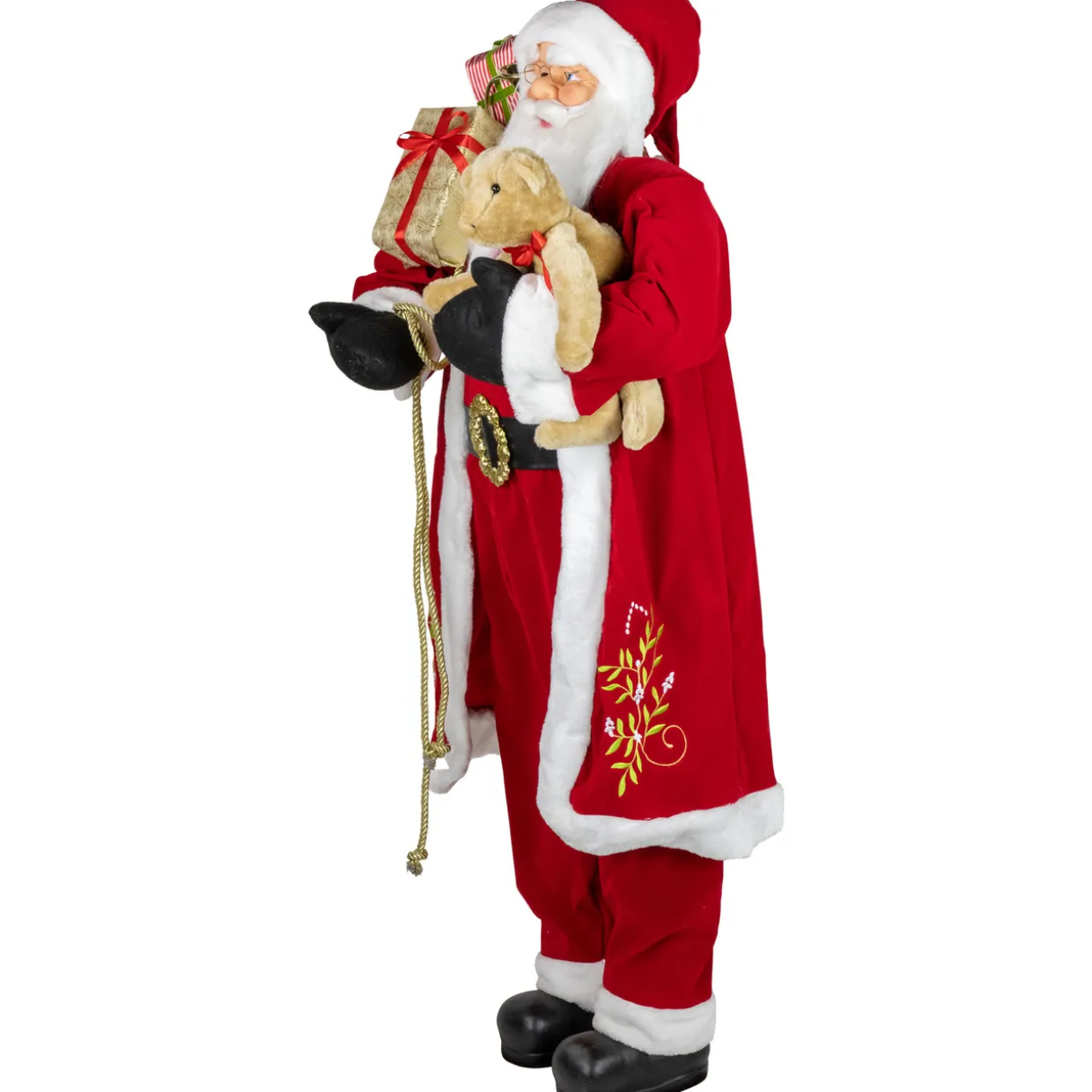 5' Traditional Santa Claus with Teddy Bear and Gift Bag Standing Christmas Figure