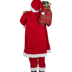 5' Traditional Santa Claus with Teddy Bear and Gift Bag Standing Christmas Figure