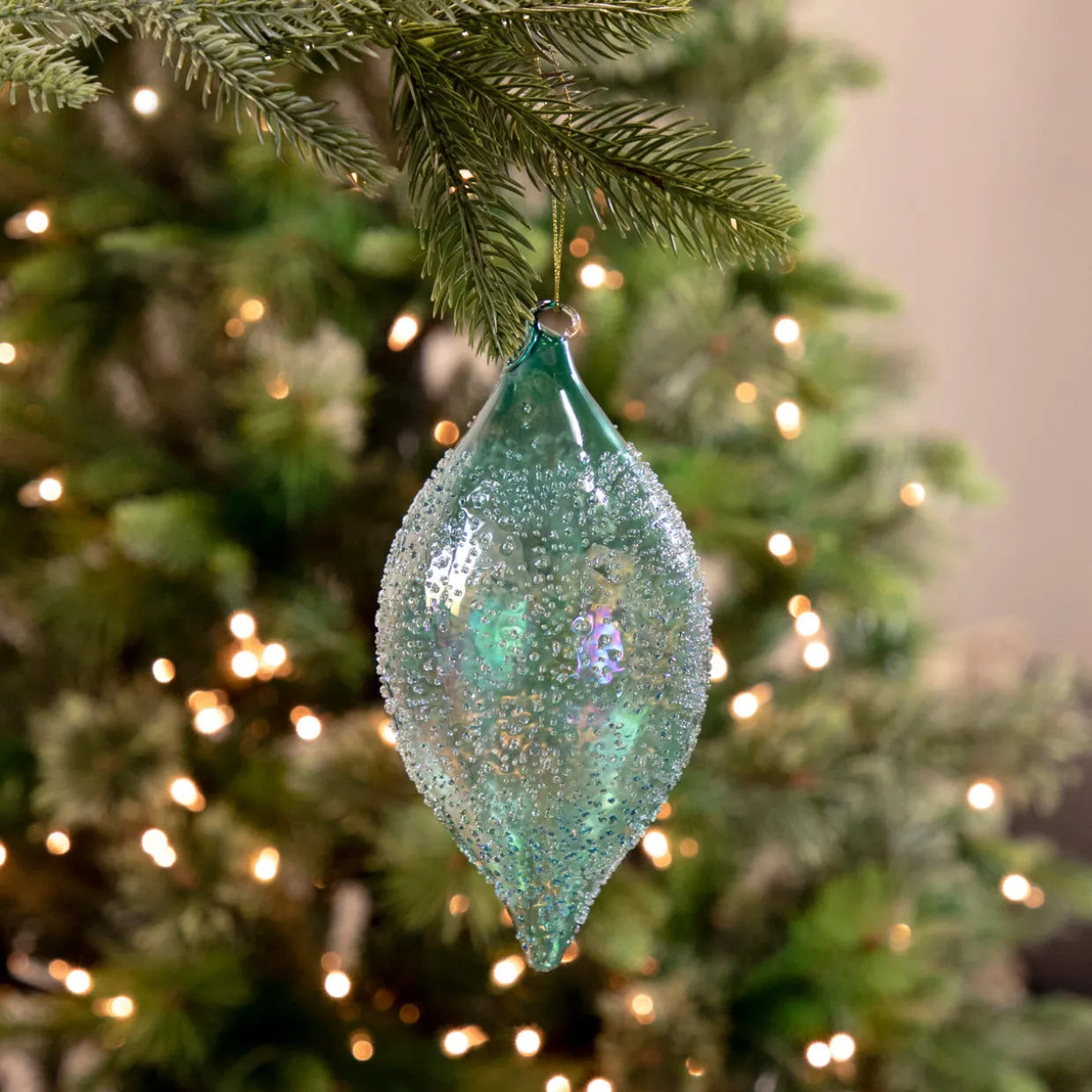7" Transparent Blue Textured Glass Finial Christmas Ornament