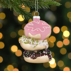 3.75" Triple Stacked Doughnuts Glass Christmas Ornament