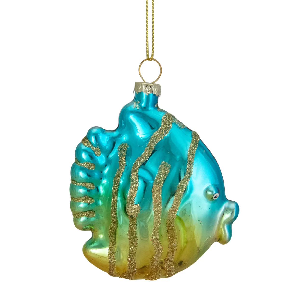 3" Turquoise and Gold Glass Fish Christmas Ornament