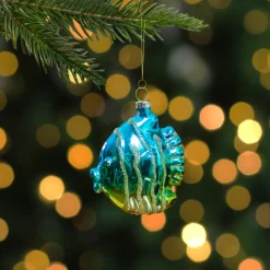 3" Turquoise and Gold Glass Fish Christmas Ornament