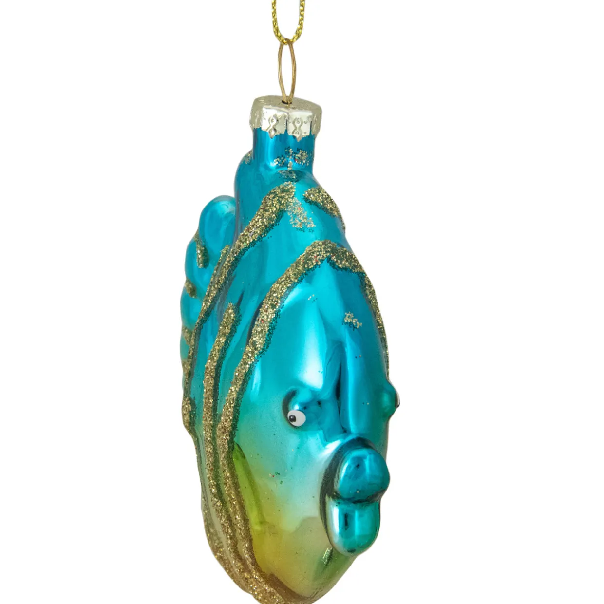3" Turquoise and Gold Glass Fish Christmas Ornament