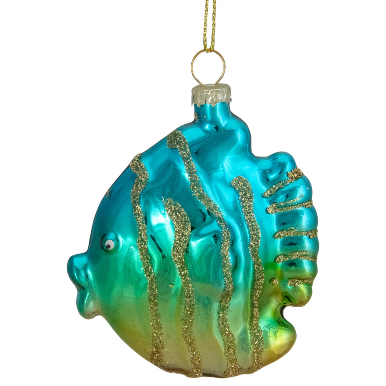 3" Turquoise and Gold Glass Fish Christmas Ornament