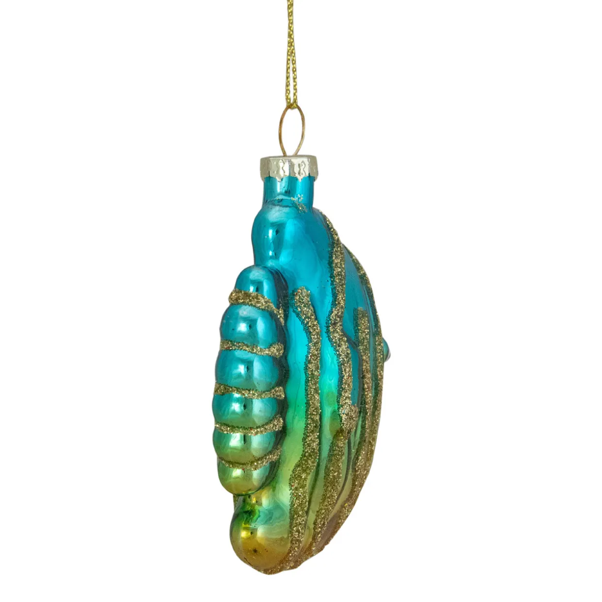 3" Turquoise and Gold Glass Fish Christmas Ornament