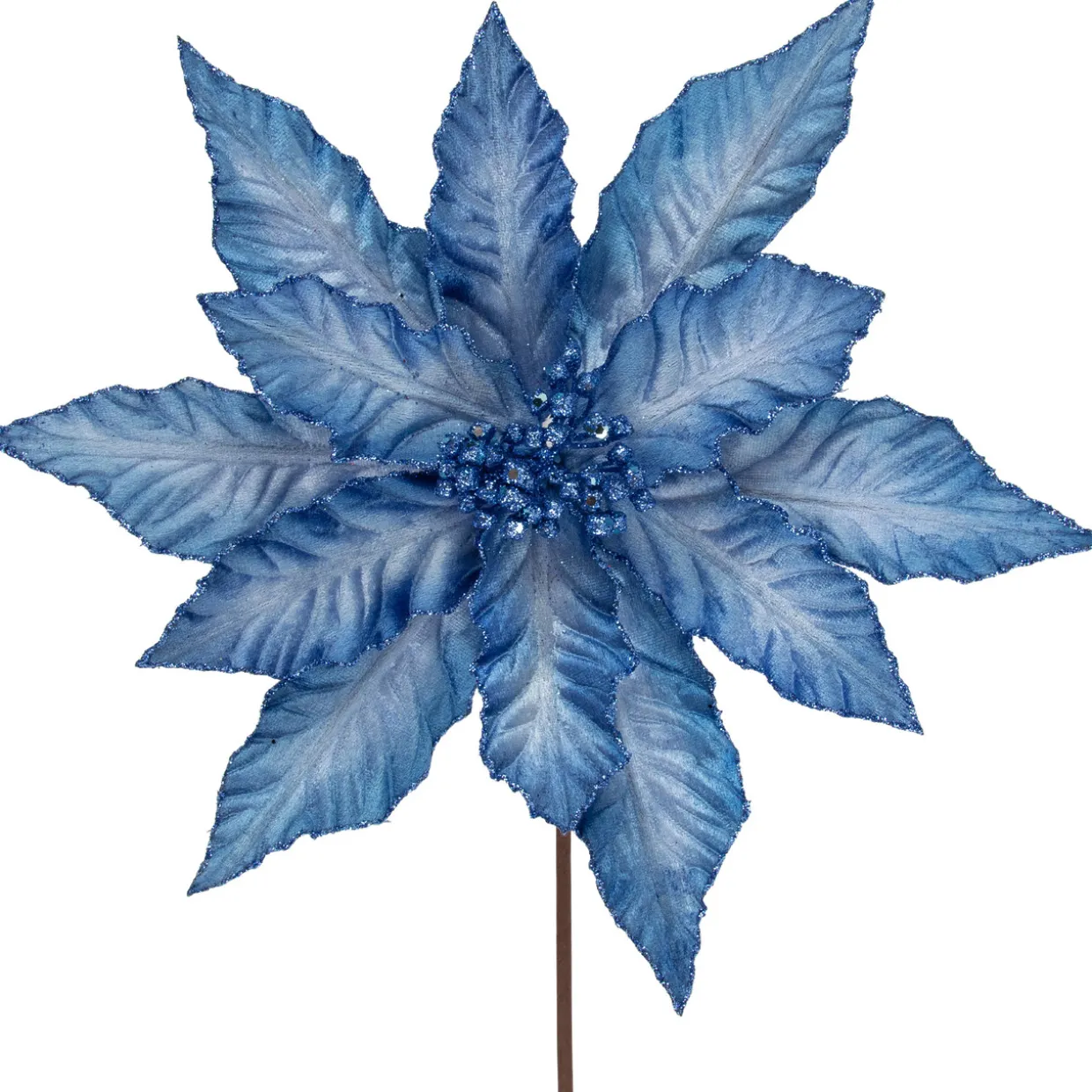 25" Two Tone Blue Glittered Poinsettia Christmas Stem Spray