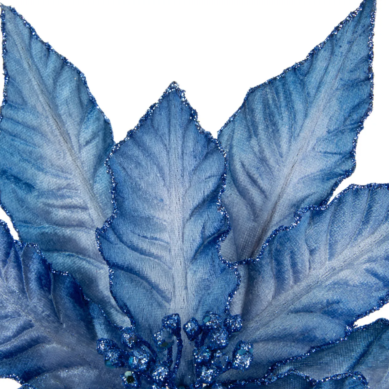 25" Two Tone Blue Glittered Poinsettia Christmas Stem Spray