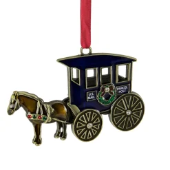 3.25" U.S. Mail Parcel Horse and Buggy Christmas Ornament with European Crystals