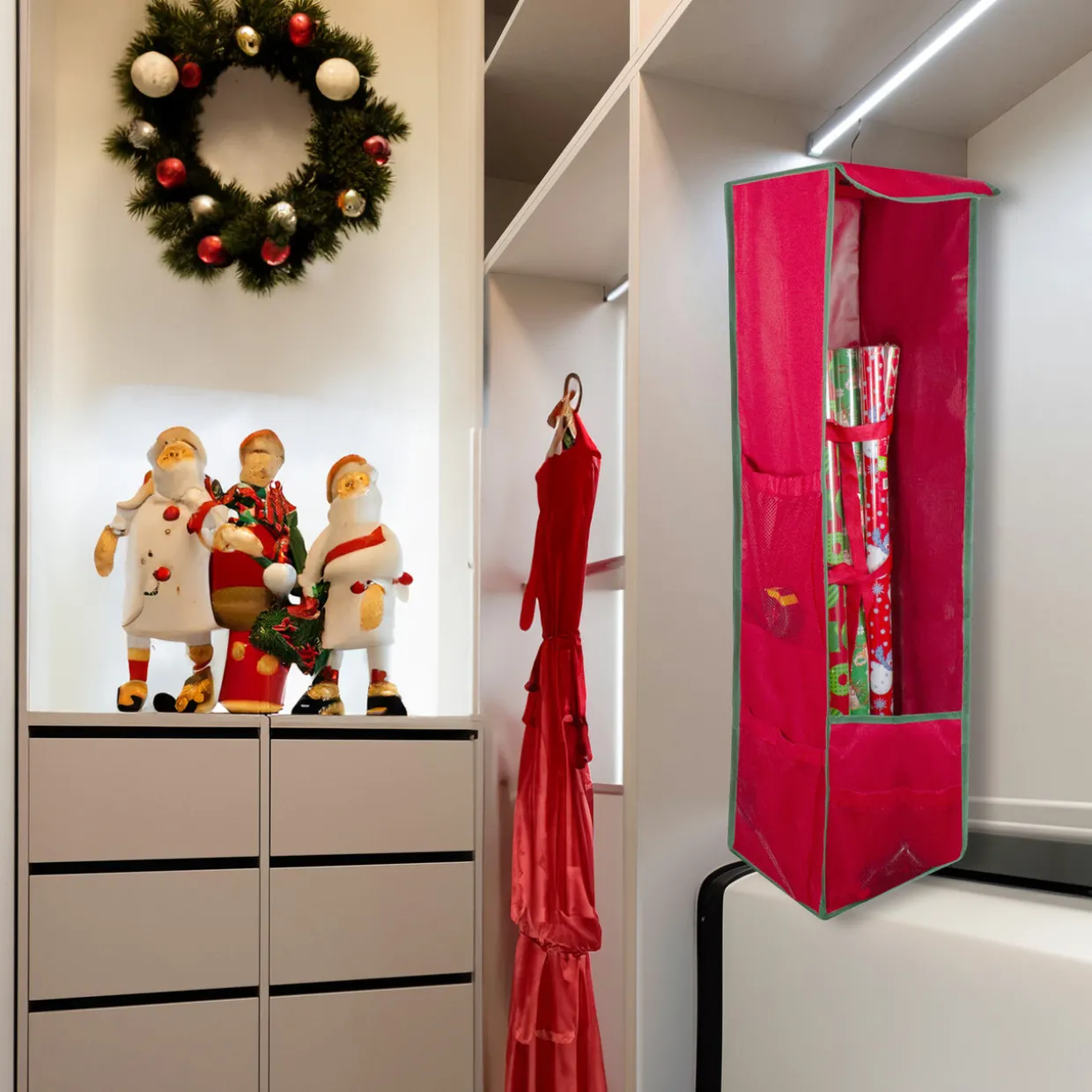 36” VerticalHanging Christmas Decoration Organizer Storage Bag - 36" - Red and Green