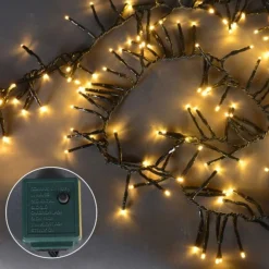 200 Warm White Multi-Function LED M5 Mini Christmas Lights - 20.5 ft Black Wire