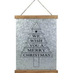 16" We Wish You a Merry Christmas Galvanized Sheet Metal Hanging Wall Sign