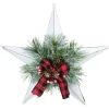 17" White 5 point Christmas Star With Plaid Ribbon with Artificial Pine