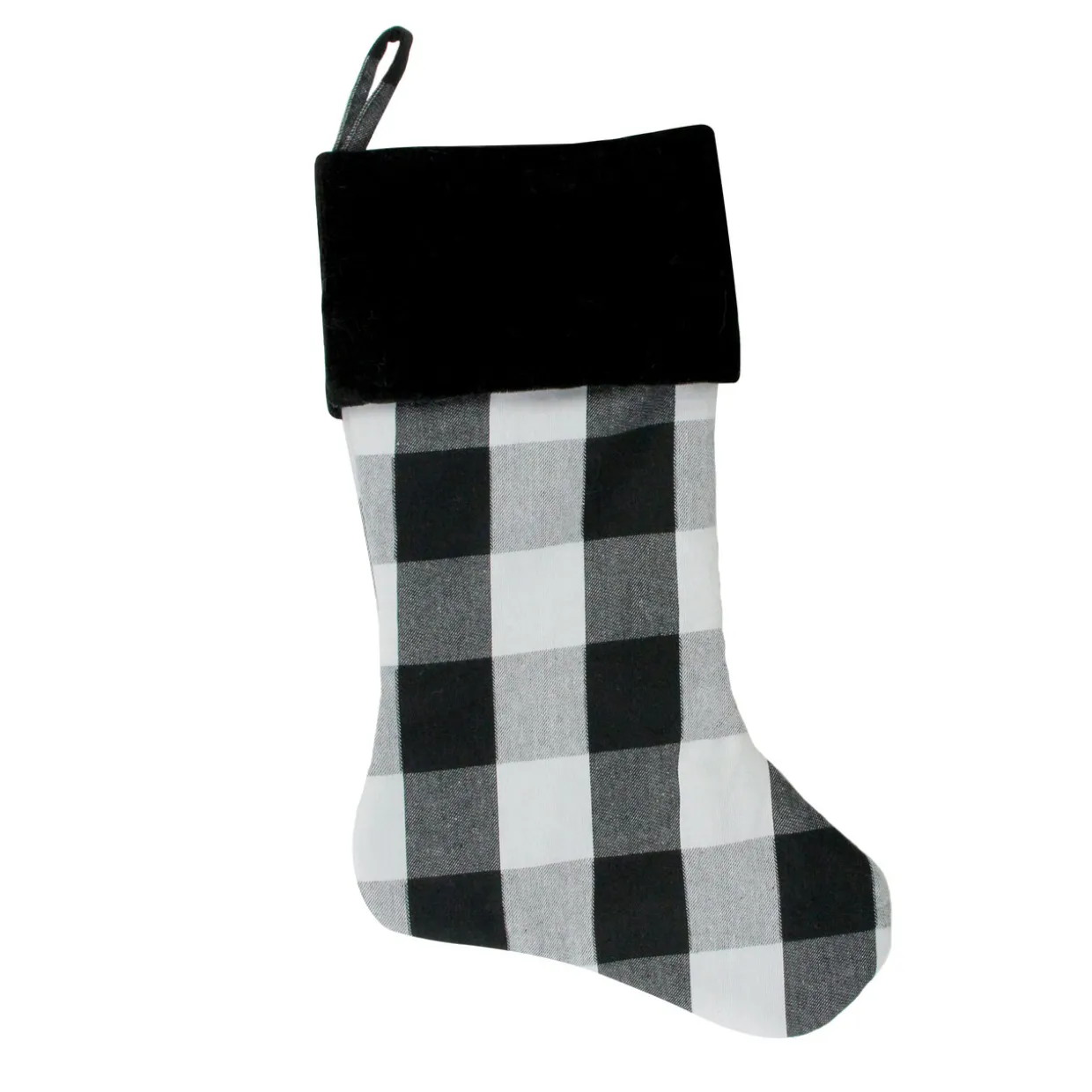 20" White and Black Buffalo Plaid Christmas Stocking with Cuff