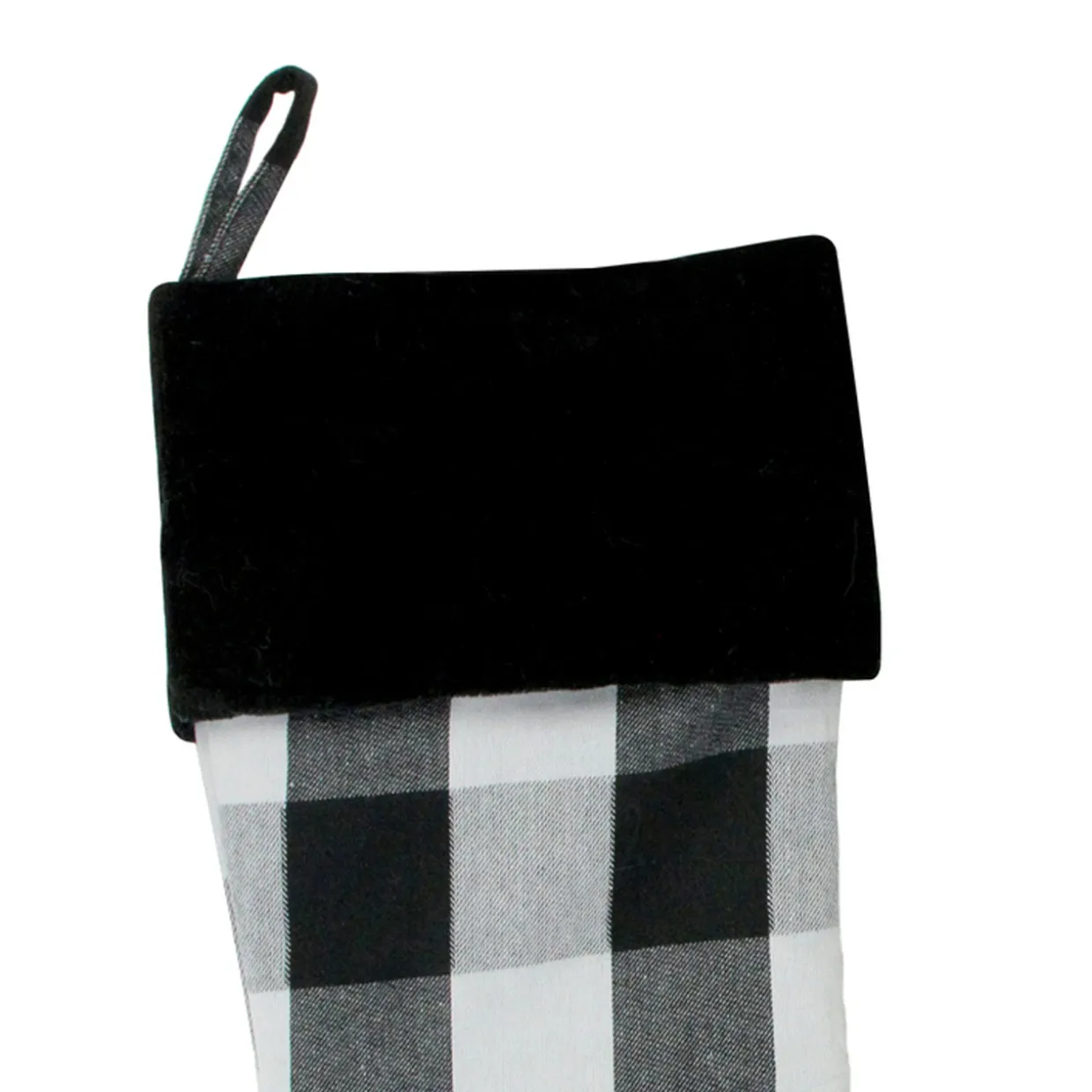 20" White and Black Buffalo Plaid Christmas Stocking with Cuff