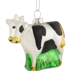 3" White and Black Cow Glass Christmas Ornament