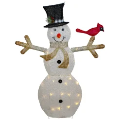 49" White and Black LED Lighted Snowman with Top Hat Christmas Outdoor Decoration